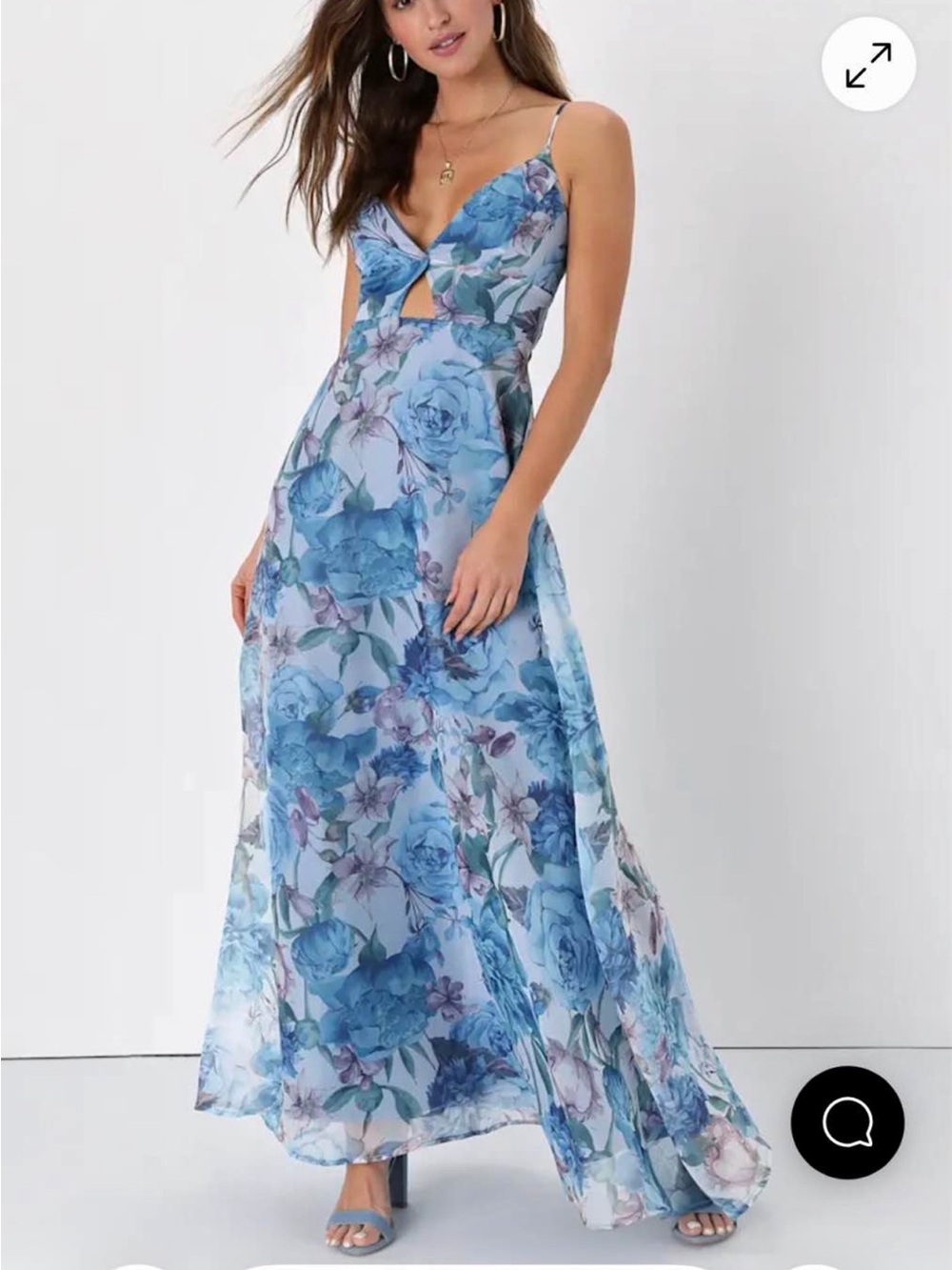 Lulu's Blue Floral Spaghetti-Strap Maxi Dress